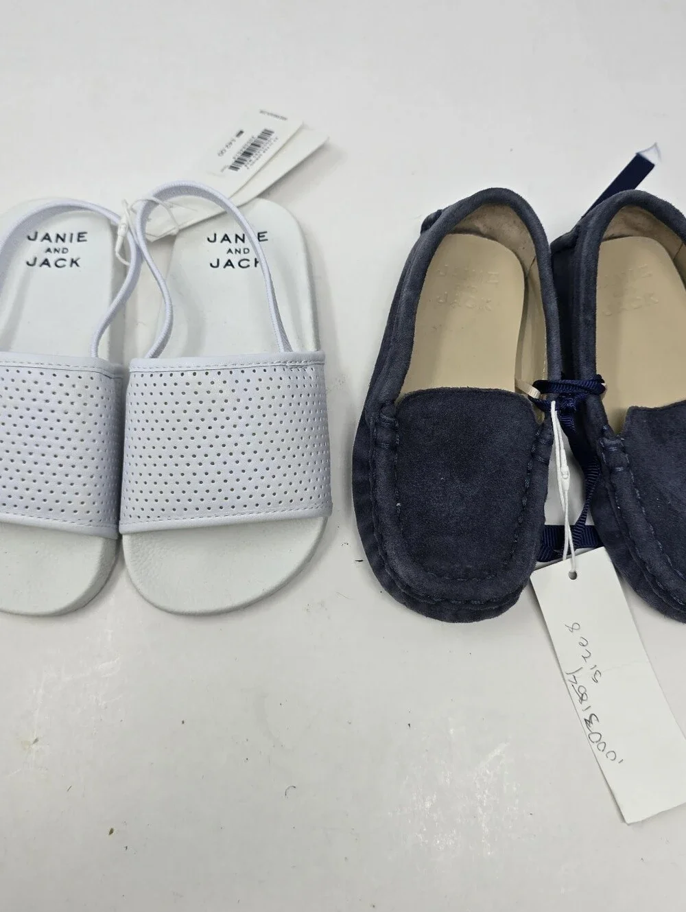 Janie And Jack Toddler Boys Size 8 Leather Loafers White Slides Sandals Bundle